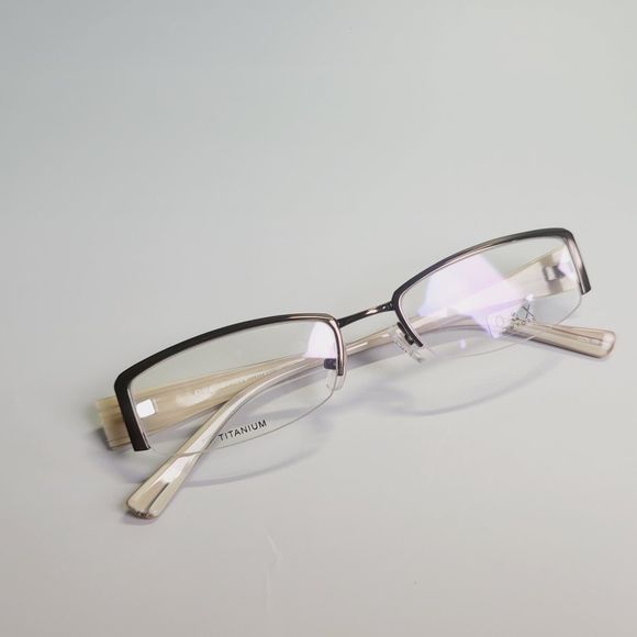 O&X New York Titanium OT-207U 52-18 142 beige eyeglasses rectangle frames C7 - Picture 8 of 14